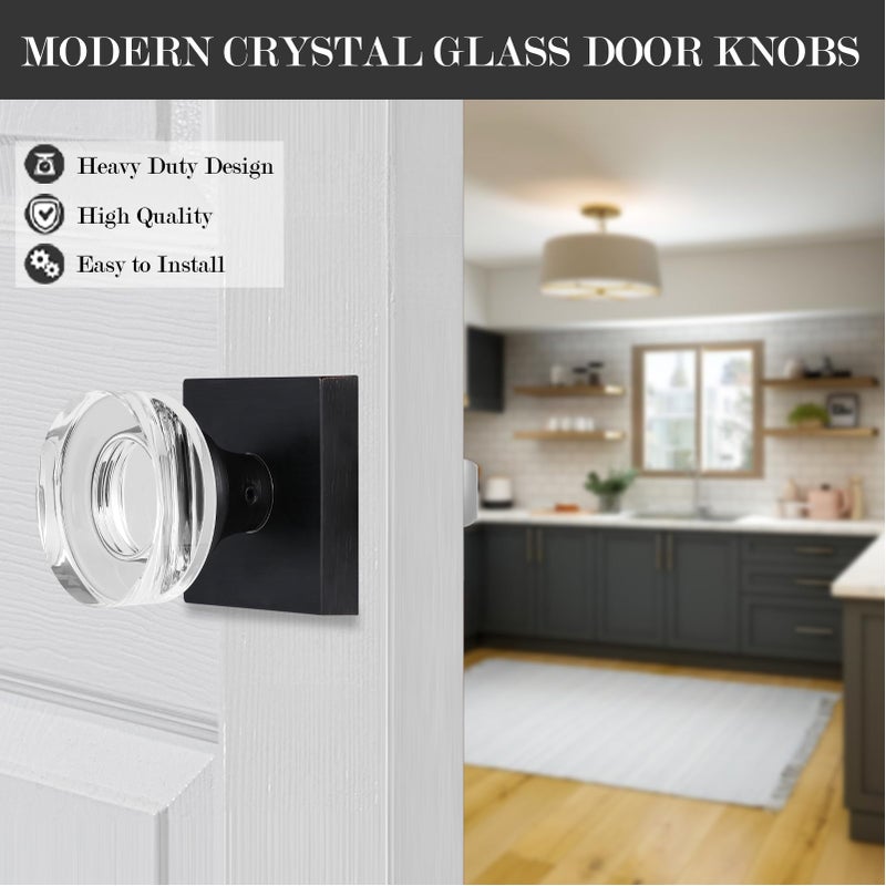 newliplace 4 Pack Glass Dummy Door Knobs Interior Crystal Dummy Door Handles Interior for Closet Doors, Non-Turn Single Sided Dummy Door Knobs Oil Rubbed Bronze - Image 2